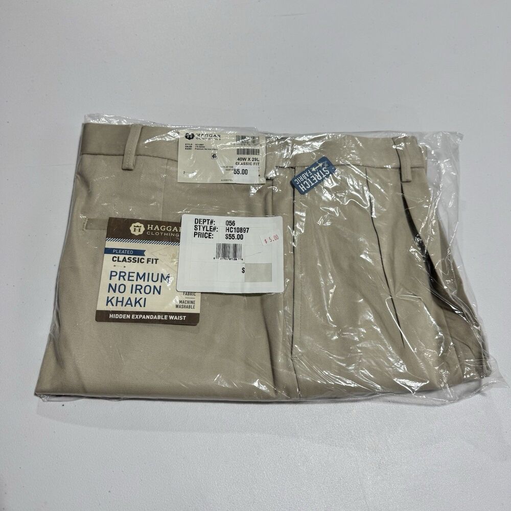 Haggar Clothing Pants Men's 40x29 Premium No Iron Khaki Classic Fit